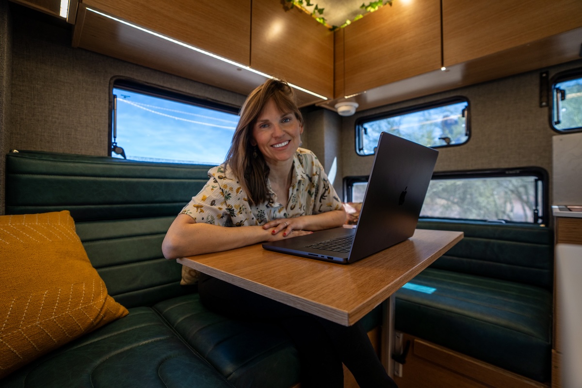 Kristen Bor working on a computer